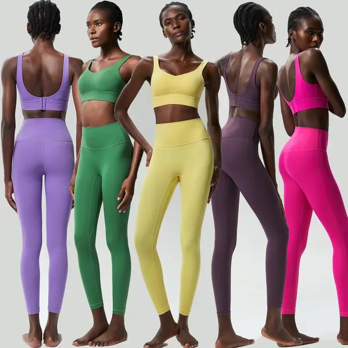 Ensemble yoga fitness deux pièces femmes - Couleur unie extensible séchage rapide running