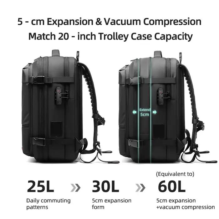 Sac à dos de voyage pour hommes, pompe de démarrage en un clic, compression sous vide, sac à dos pou