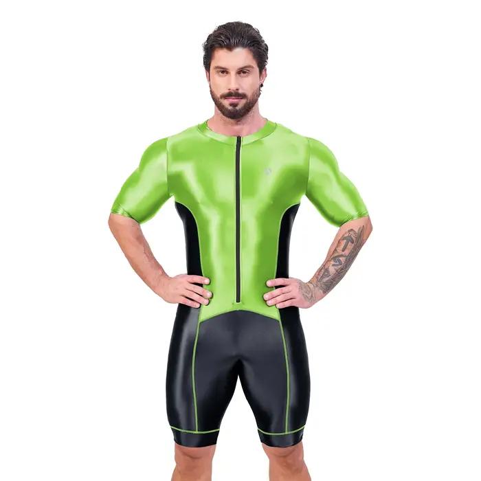 AMORESY brillant Satin brillant hommes body soie lisse surf costume maillots de bain Yoga vêtements