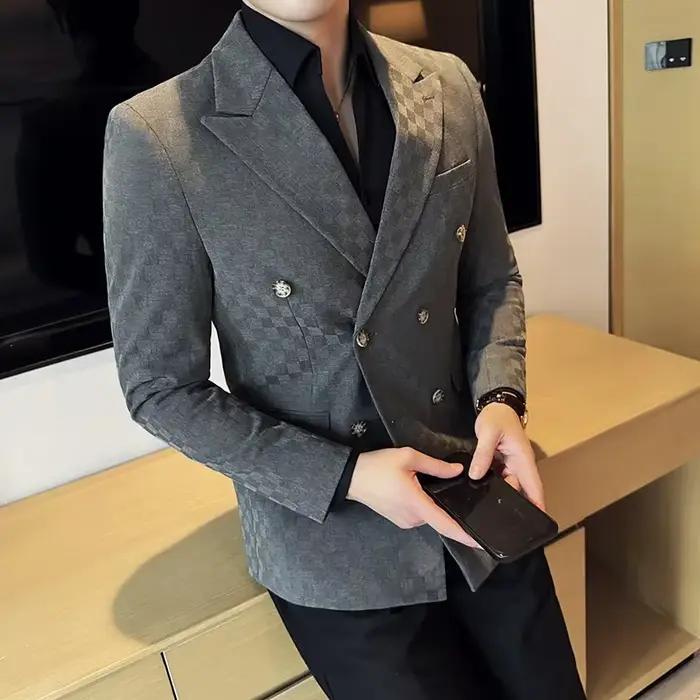 Veste de costume à carreaux Double boutonnage pour hommes, 6 couleurs, de luxe, coupe cintrée, pour