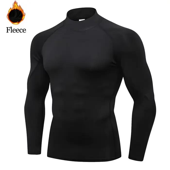 Chemise de sport en polaire pour hommes, chemise de Compression à col haut, haut d'entraînement à ma