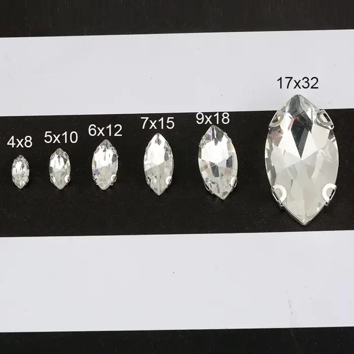 RESEN-Strass en Verre Argenté pour Accessoires de Vêtement, 4x8/6x12/7x15mm
