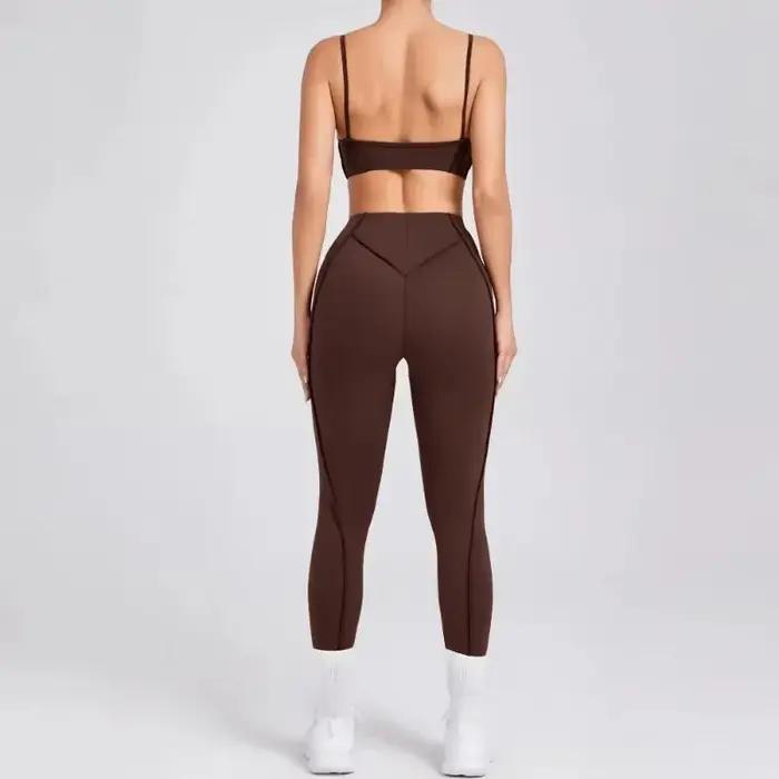 Ensemble yoga femme taille haute hanche-levage pantalon dos ouvert soutien-gorge fitness course