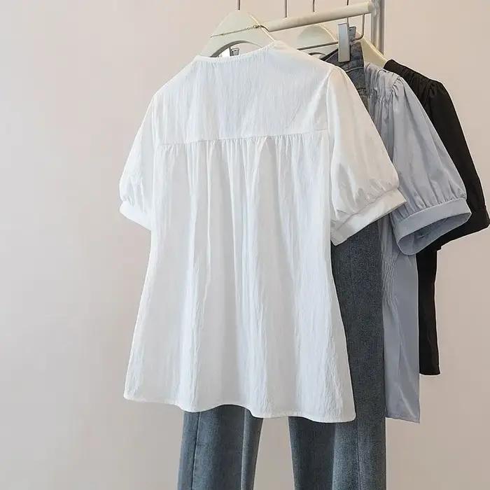 200 livres grande taille taille élastique bureau dame tendance chemise et chemisier à manches courte