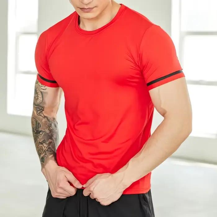 T-Shirt de Fitness à Manches Courtes pour Homme, Haut Respirant Slim Fit, Basket-ball, Football, Cou