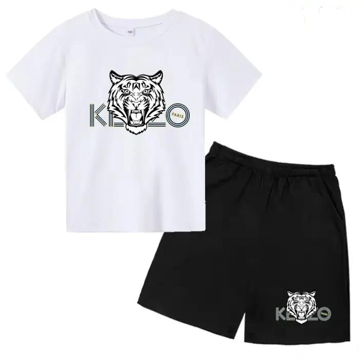 Vêtements d'été pour enfants, T-shirt imprimé tigre, haut à manches courtes + short, ensemble de vêt
