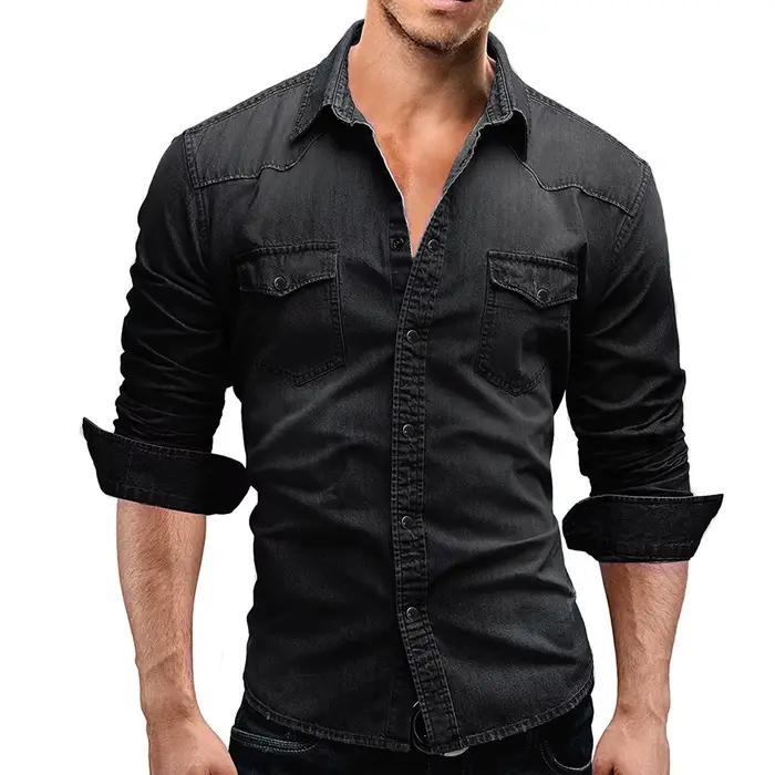 T-shirt denim à manches longues pour homme style cowboy moderne confortable et résistant pour activités sportives et sorties sociales