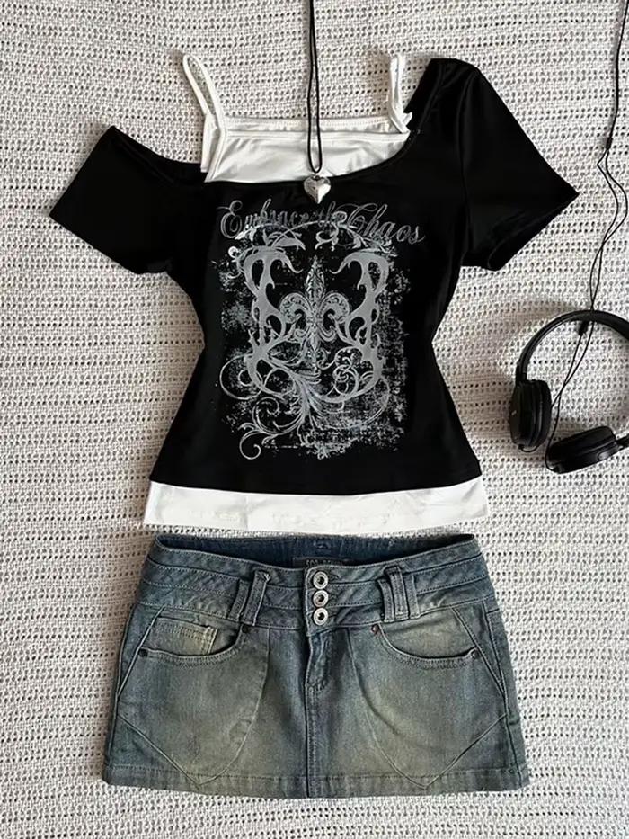 T-Shirt Punk Vintage des années 90 pour femmes, Streetwear d'été, Sexy, manches courtes, gothique, S