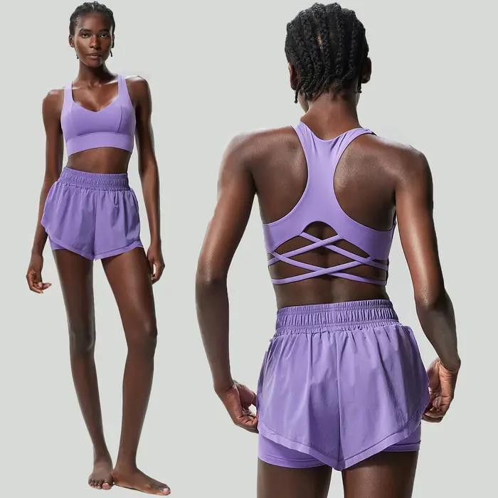 Femmes en plein air course costume été respirant séchage rapide vêtements de sport courts deux pièce