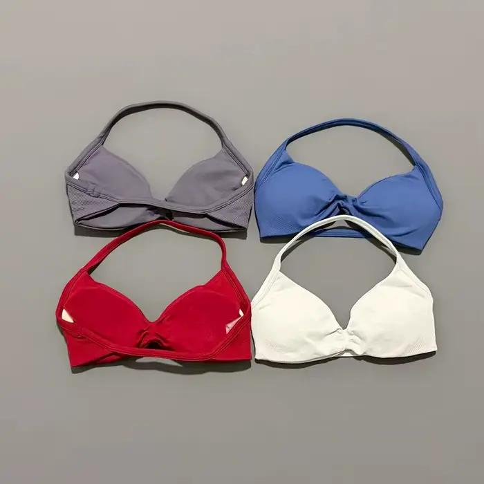 Soutien-gorge de sport à bretelles fines pour femme, maintien élevé, sans couture, style halter, eff