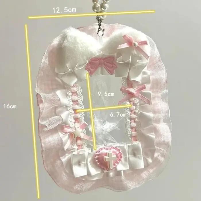 Doux bricolage porte-carte en peluche avec ruban Anime dentelle Photocard étui Lolita idole affichag
