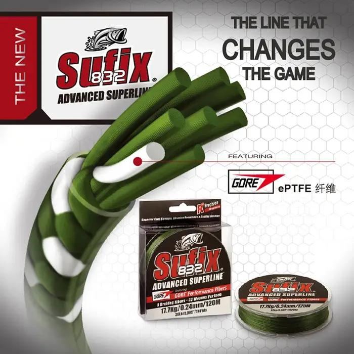 Sufix-Ligne de pêche multifilament tressée 832 PE Power Linha, longueur: 250m/275m, diamètre: 0.2mm-