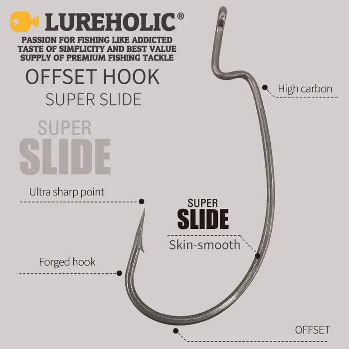 LUREBathroom LIC DeliSuper Slide Offset Hook, Worm Hook, Texas Rig, DstressShot, Acier inoxydable, W