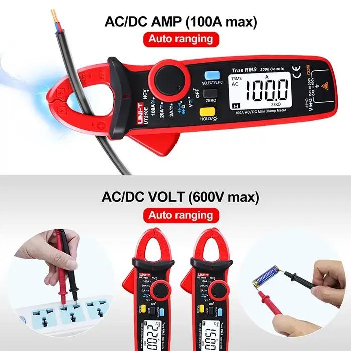 Mini pince multimètre UT210E pour tests de tension et courant AC DC avec mesure de fréquence pour bricoleurs et techniciens