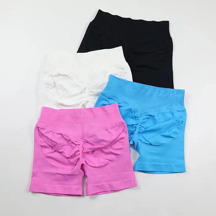 Short de Yoga Sexy sans Logo, dos en V, bande de taille basse côtelée, sans couture, froissé, pour e