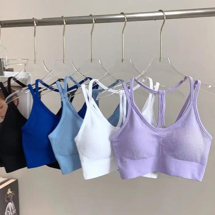 Débardeur de soutien-gorge de sport sans couture, extensible, dos nu, bretelles Spaghetti, avec cous