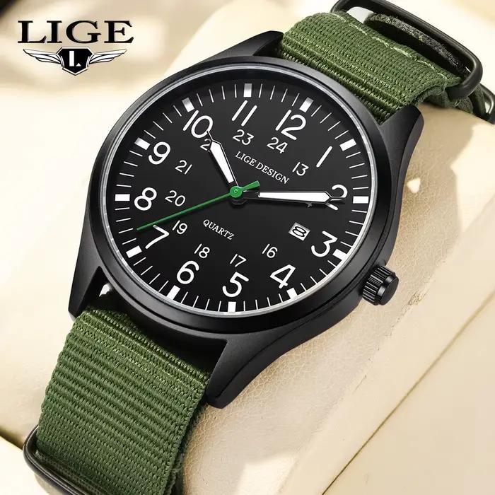 LIGE Top marque de luxe hommes montre à Quartz Date Nylon cuir étanche lumineux militaire sport mont