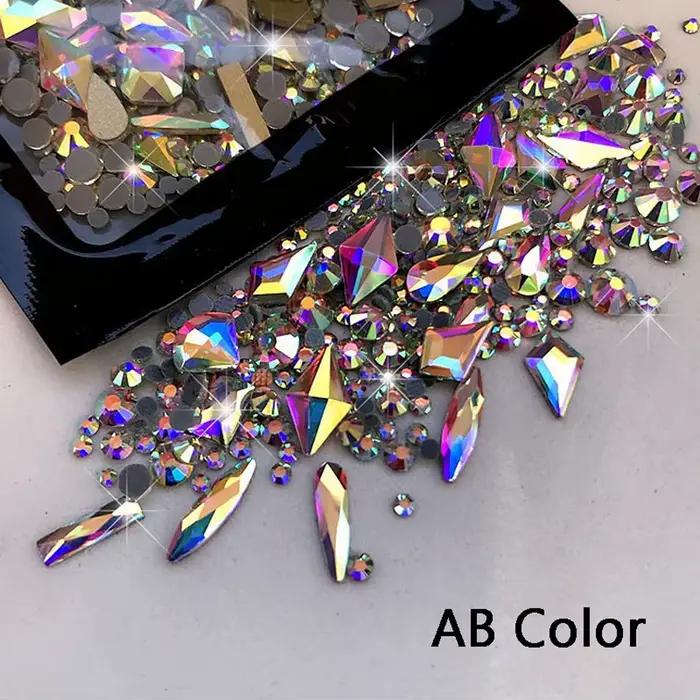 Strass pour ongles mixtes AB à dos plat, multi-formes AB/clair/rouge/or, cristal de luxe 9D SS3, Min