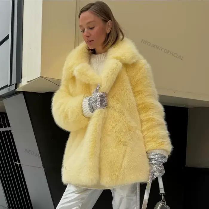 Neo Mint femmes hiver 2024 haute qualité luxe fausse fourrure manteau épaissir chaud pardessus vêtem