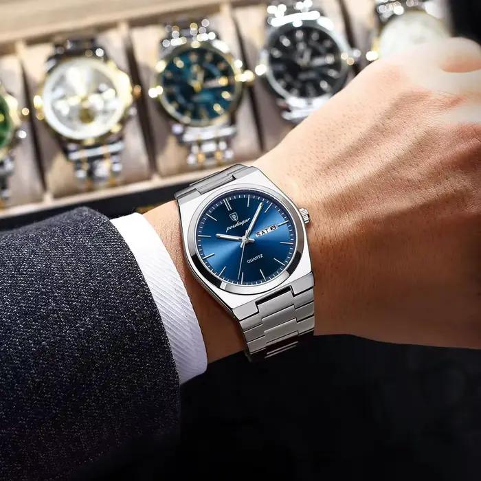 POEDAGAR montres de luxe pour hommes en acier inoxydable étanche lumineux homme montre Date semaine