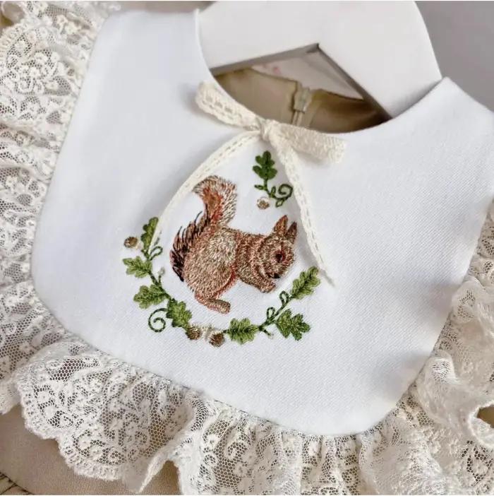 Robe de princesse Vintage kaki brodée d'écureuil pour bébé fille de 0 à 12 ans, pour photographie d'