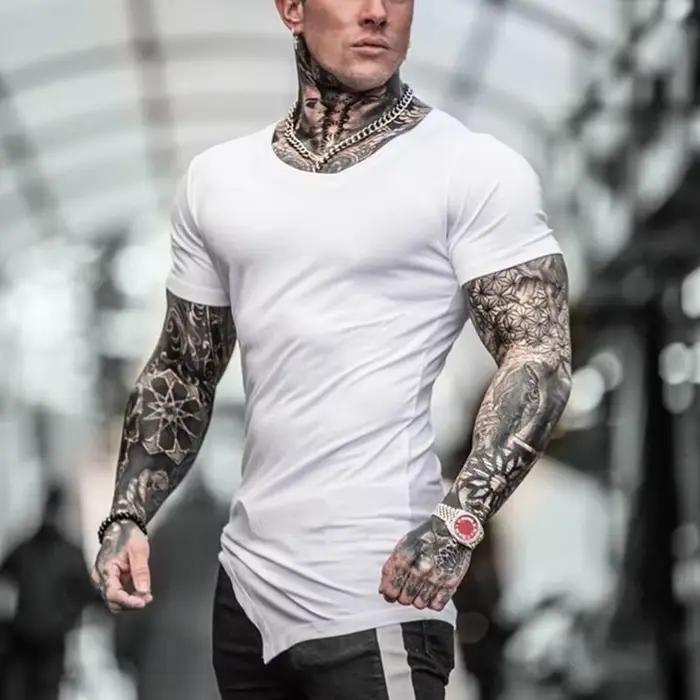 T-shirt musculation col en V - Coupe ajustée pour fitness et entraînement musculaire homme