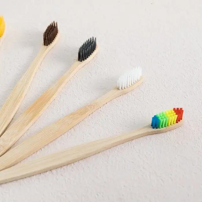 Ensemble de brosses à dents en bambou enveloppées en peau de vache, brosse à dents en bambou, nature