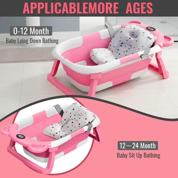 Baignoire pliable pour bébé, utilisable en position assise et allongée, design étendu et élargi, ant