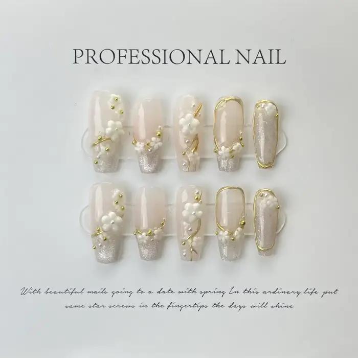 10 pièces bleu à la main presse sur ongles ensemble Ballet portable artificiel faux ongles décoratio