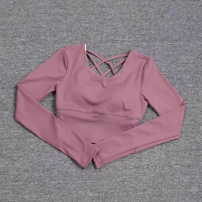 Haut yoga femme manches longues soutien-gorge intégré - Combinaison fitness séchage rapide pour entraînement pilates