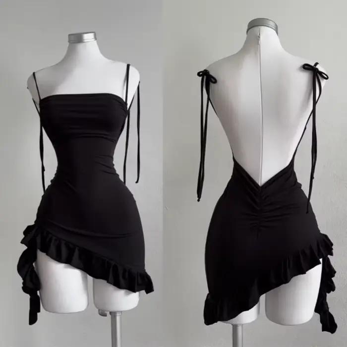 Robe sexy à lacets dos nu pour fille, jupe moulante à la hanche, sensation haut de gamme, populaire,