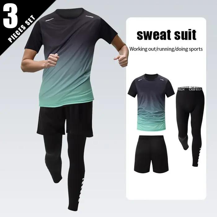 Combinaison de sport dégradée pour hommes, 3 pièces, séchage rapide, loisirs, sport, course à pied,