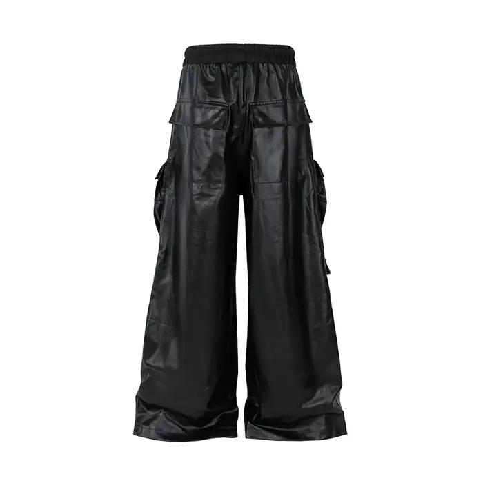 Pantalon en cuir PU mat Style RO pour hommes, pantalon Cargo Baggy à jambes larges avec cordon de se
