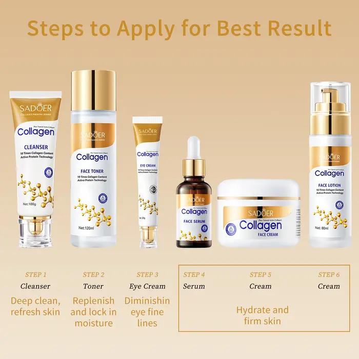 Ensemble de soins de la peau au collagène, ensembles de soins du visage 6 pièces pour femmes, peau r