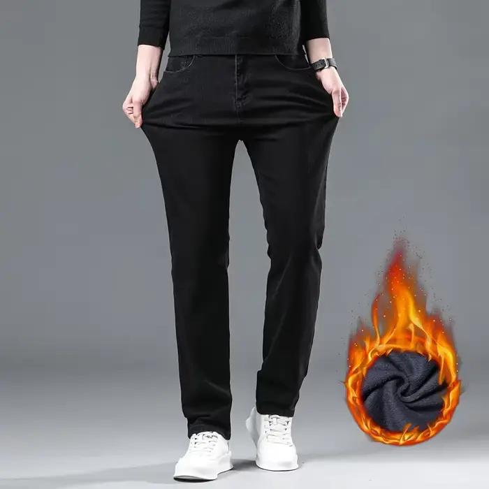 WTHINLEE hiver hommes noir droit Stretch Denim épais velours pantalon chaud jean décontracté polaire