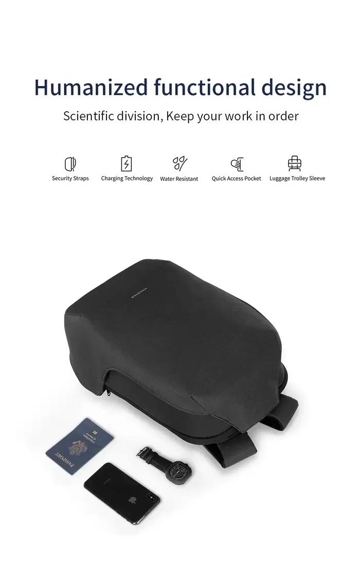 Kingsons sac à dos antivol hommes 15.6 pouces ordinateur portable 180 degrés ouvert W USB charge sac