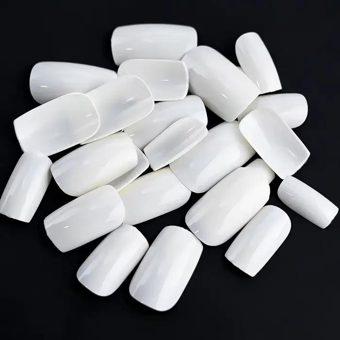 100 pièces blanc moyen carré faux ongles couverture complète acrylique artificiel faux ongles consei