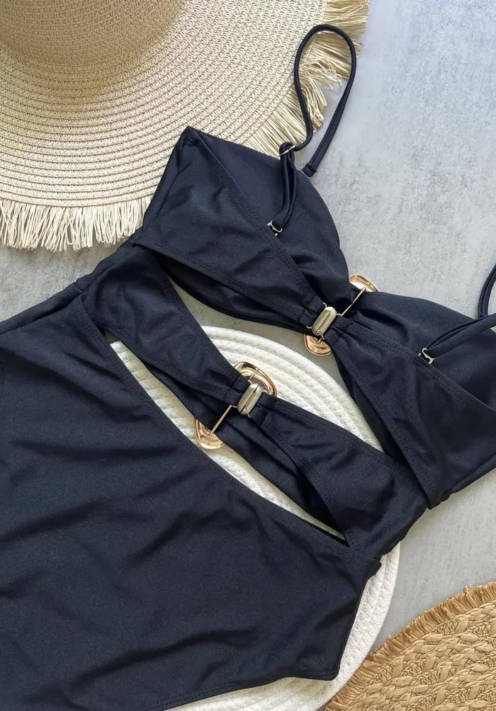 Maillots de bain pour femmes une pièce avec anneaux en métal découpé, coupe bandeau et jambe haute, trois couleurs sexy pour occasions spéciales et vacances