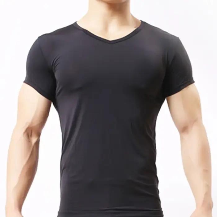 Sous-vêtements transparents pour hommes, maille de soie glacée, chemises de base transparentes, sous