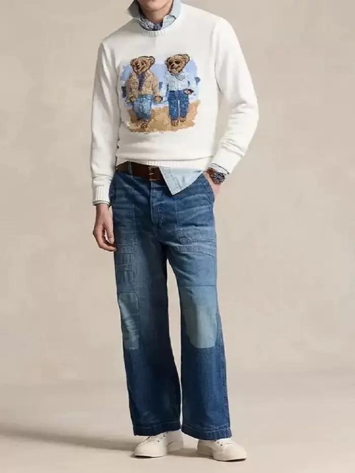 Hommes dessin animé Cowboy femmes automne et hiver pull de noël broderie ours à manches longues tric