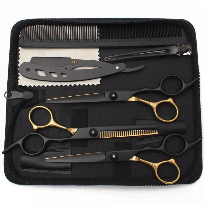 Ciseaux de coiffure ciseaux à cheveux noir-or professionnel 6 "JP ciseaux amincissants en acier inox