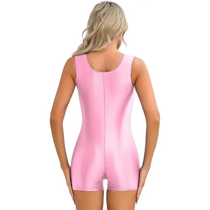 Maillot de bain une pièce pour femmes, brillant, solide, extensible, col en U, batterie, yoga, danse
