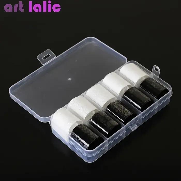 Feuille de transfert de dentelle noire et blanche, 10 rouleaux de 2.5x60cm, pour Nail Art, enveloppe