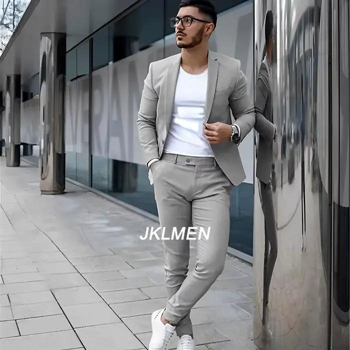 Costume 2 pièces gris pour hommes, veste d'été décontractée, pantalon formel, smoking de mariage, vê