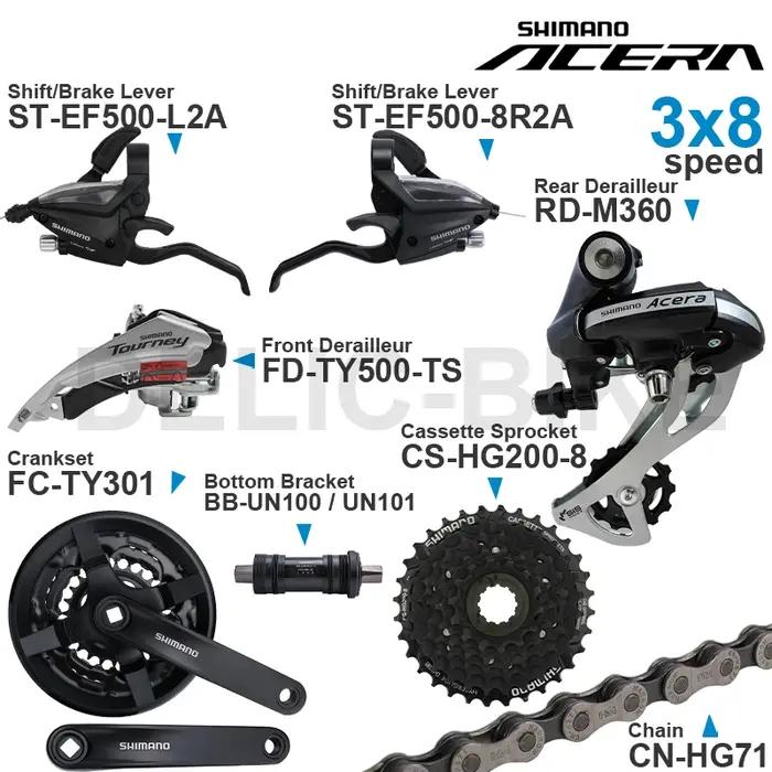Groupe de vitesses WinterMANO ALTUS Acera 3x8 - Levier EF500, dérailleurs TY500, pédalier M360, cassette JOM
