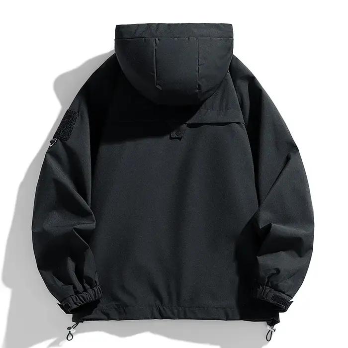 Coupe-vent hommes veste à capuche manteau à glissière Cargo imperméable noir Bomber Camping ample mi