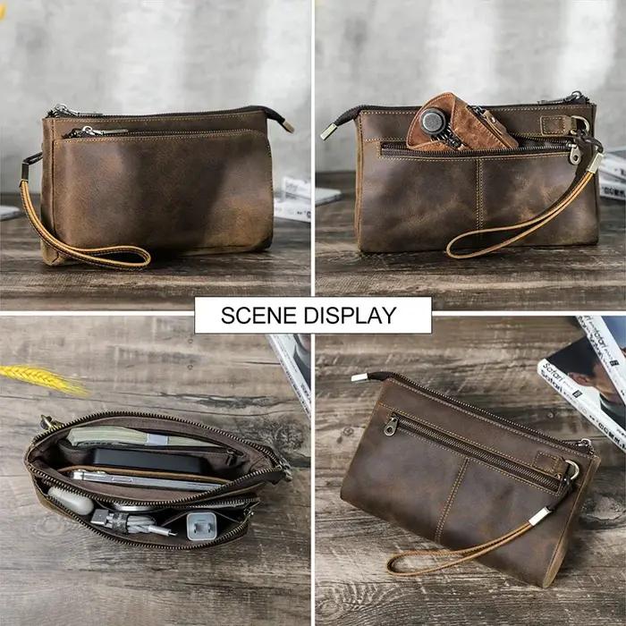 CONTACT'S Pochette Homme en Cuir Véritable, Sac à Main Design, Portefeuille Long, Sac de Voyage pour