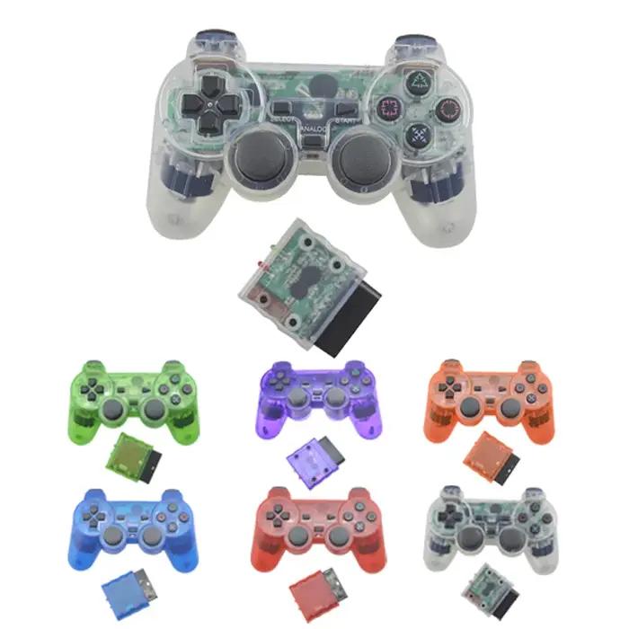 Manette de jeu sans fil de couleur transparente pour PS2, contrôleur Bluetooth à vibrations 2.4G, co