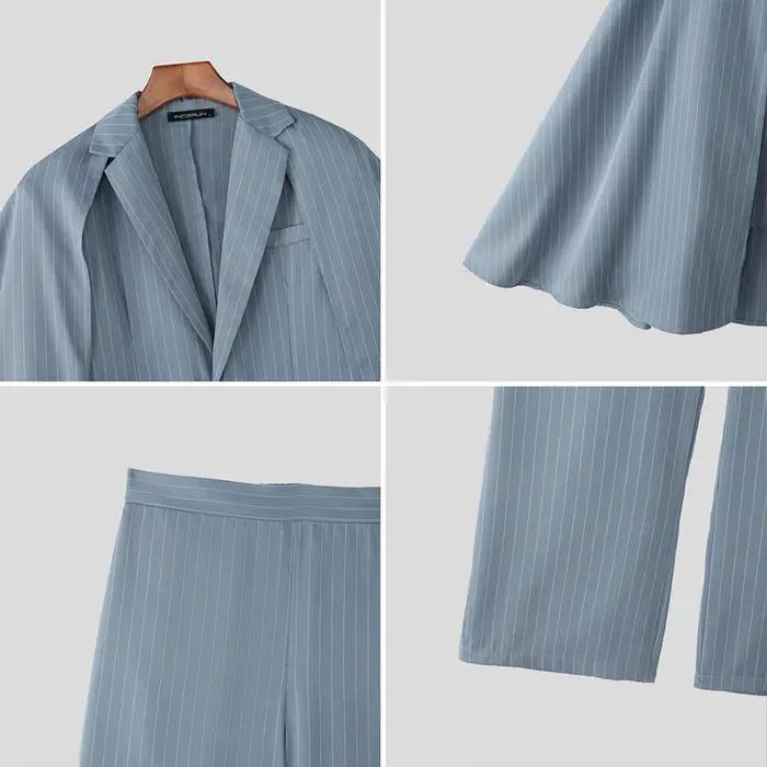 INCERUN hommes rayé ensembles Streetwear élégant à manches longues irrégulière Blazer et pantalon de