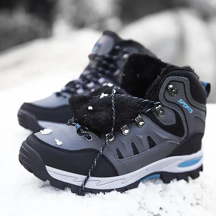Bottes randonnée grande taille 42 noir fourrure - Chaussures trekking antidérapantes hiver hommes femmes